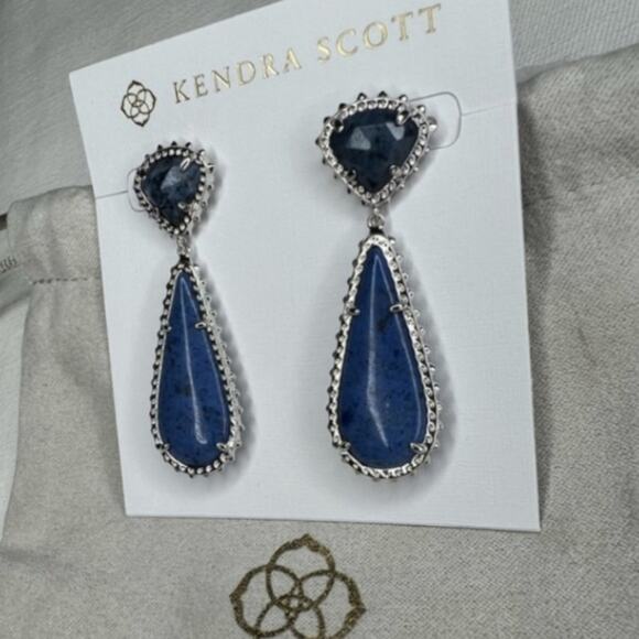 KENDRA SCOTT Payton Blue Dumortierite Stone Silver Drop Earrings New!! - Picture 4 of 7